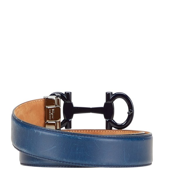 Salvatore Ferragamo Limited Edition Gancini Belt, Blue Leather, Men's - Picture 3 of 7